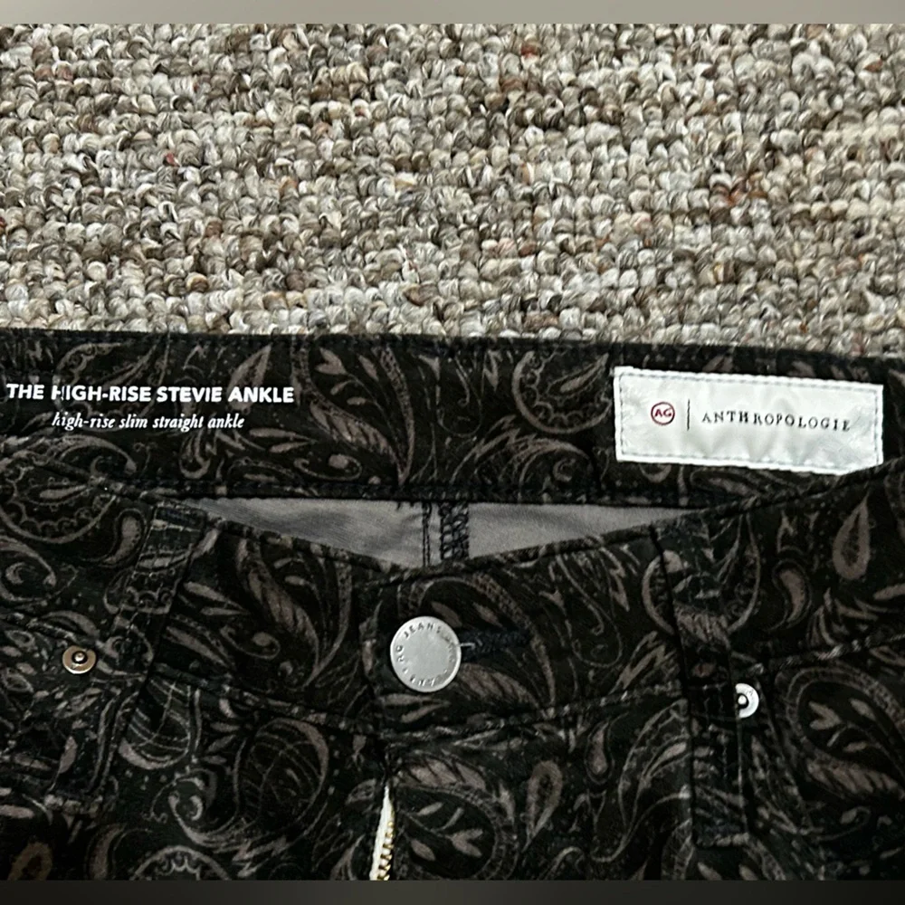 🏵AG Anthropologie Paisley Print Black Velvet The High Rise Stevie Ankle Jean 29 - Picture 3 of 5
